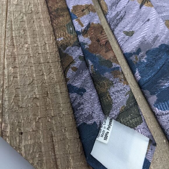 Oscar de la Renta Mens neck tie floral watercolor print purple - Picture 4 of 6